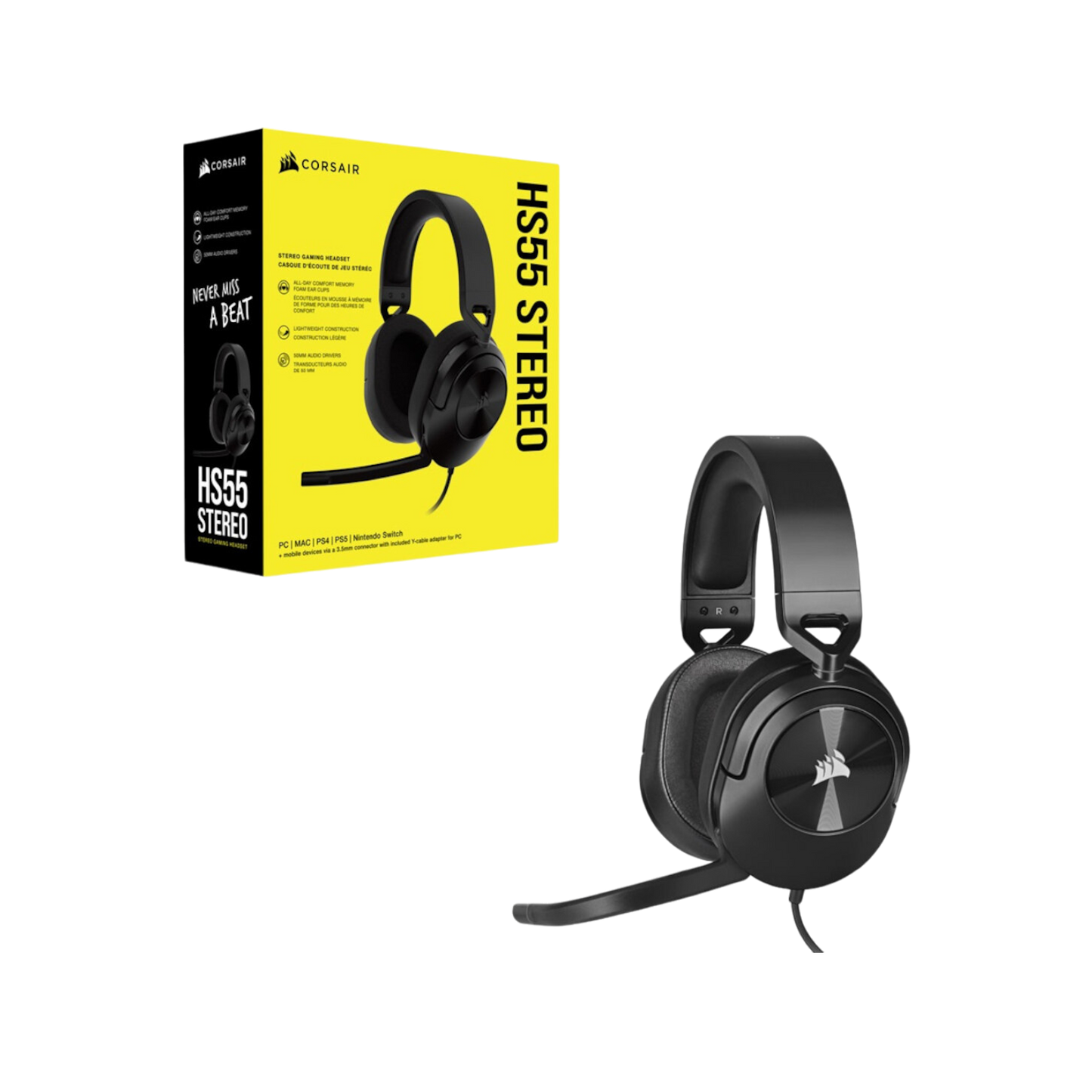 Słuchawki gamingowe przewodowe nauszne Corsair HS55 Stereo Carbon