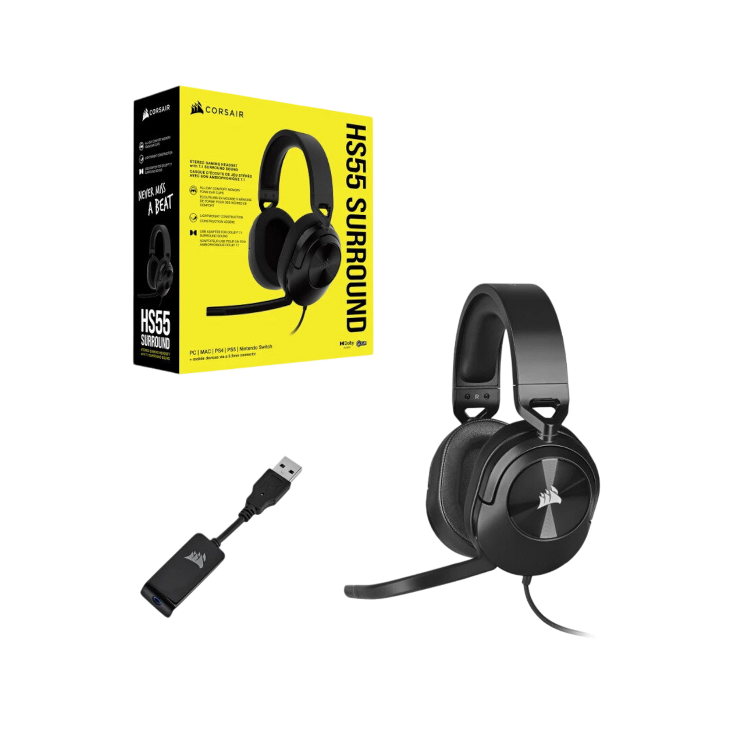 Słuchawki gamingowe przewodowe nauszne Corsair HS55 Surround Carbon