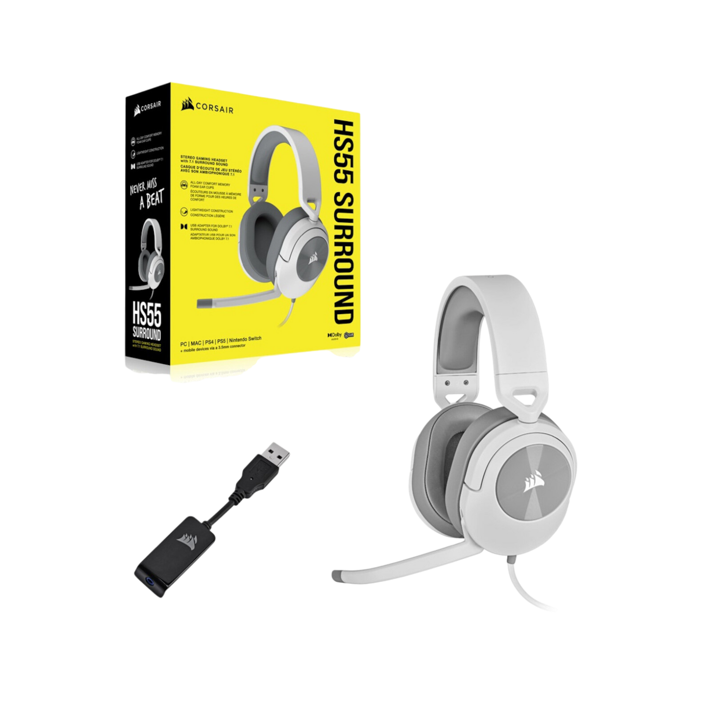 Słuchawki gamingowe przewodowe nauszne Corsair HS55 Surround Biały