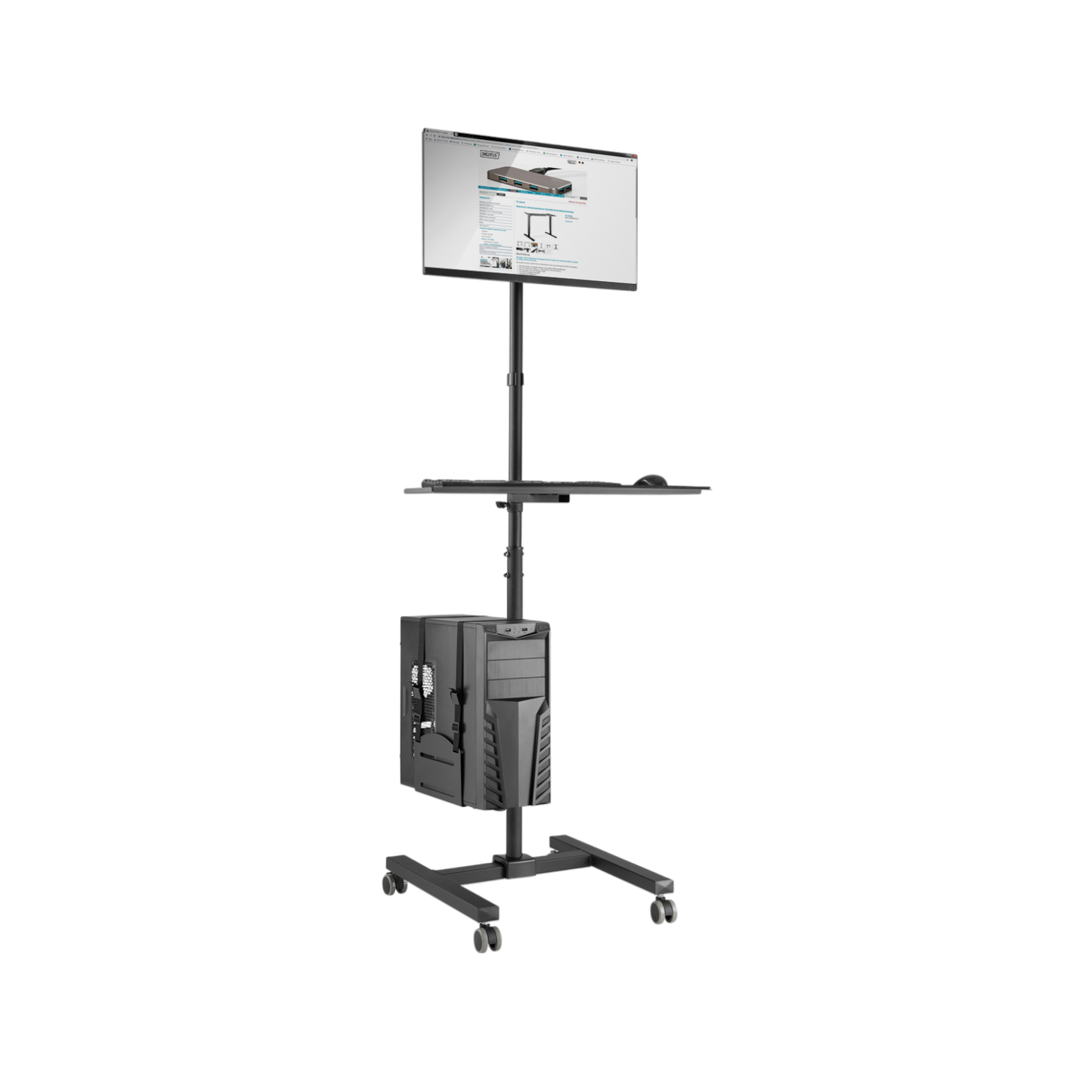 Mobilna stanowisko robocze z uchwytem na monitor, klawiaturę/mysz i komputer PC Digitus DA-90374