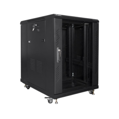 Szafa rack Lanberg 19" 15U 600x800mm stojąca Drzwi szklane Czarny