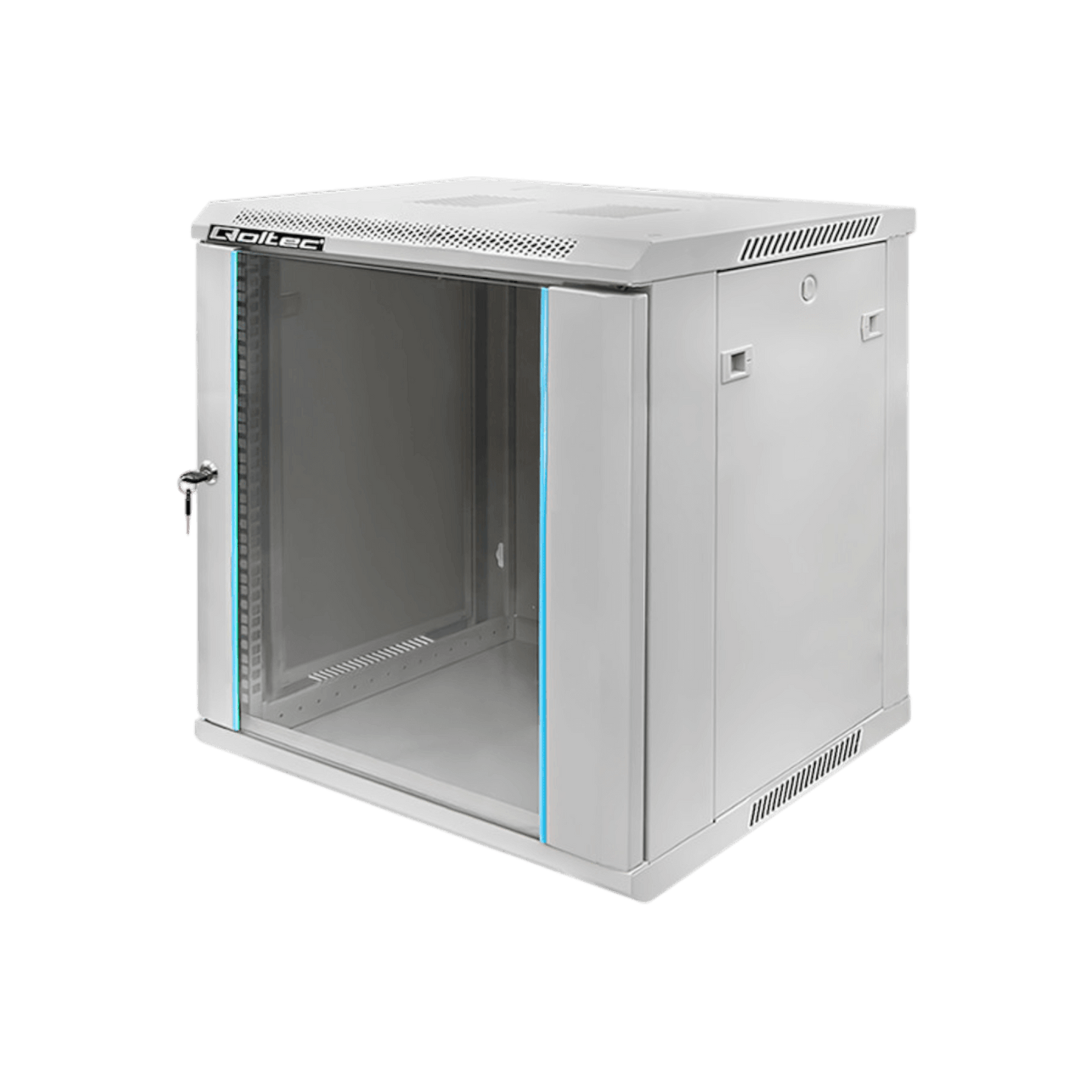 Szafa rack Qoltec 19" 12U 600x635x450mm wisząca Drzwi szklane Szary
