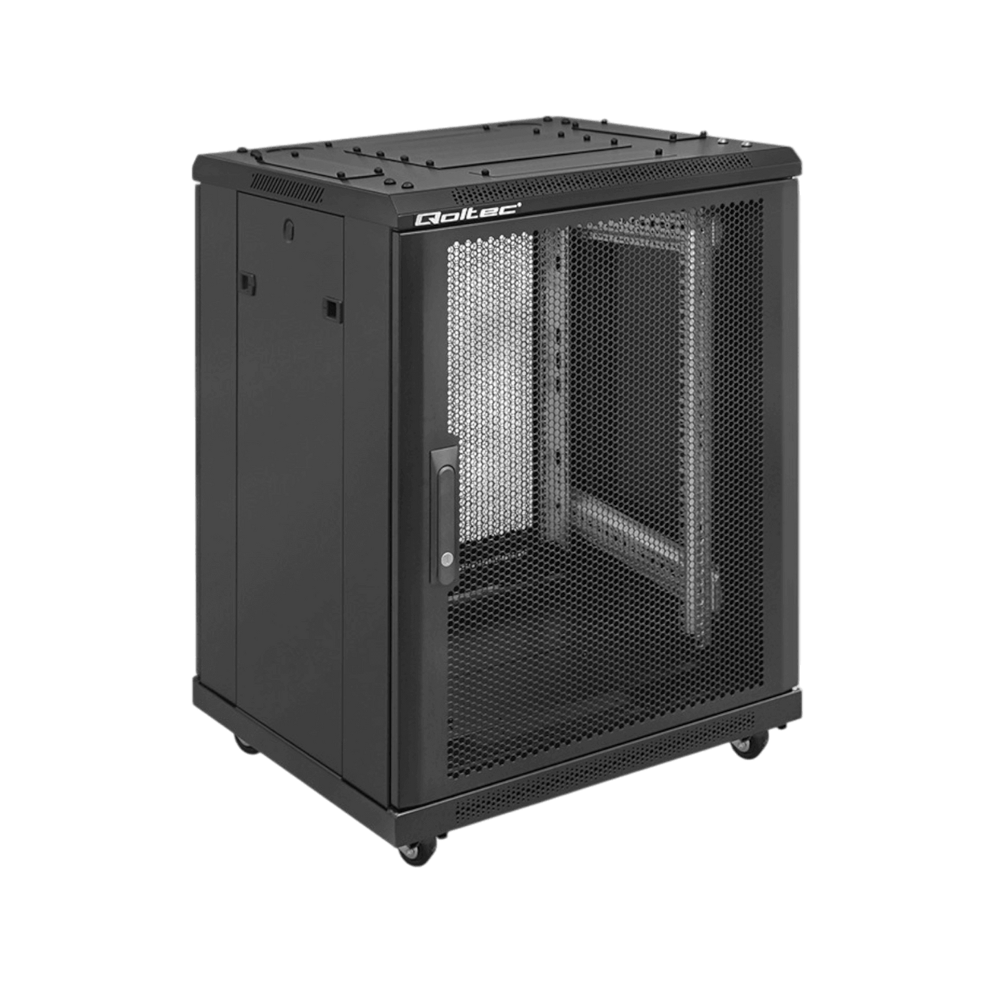 Szafa rack Qoltec 19" 15U 600x855x600mm stojąca Drzwi perforowane Czarny