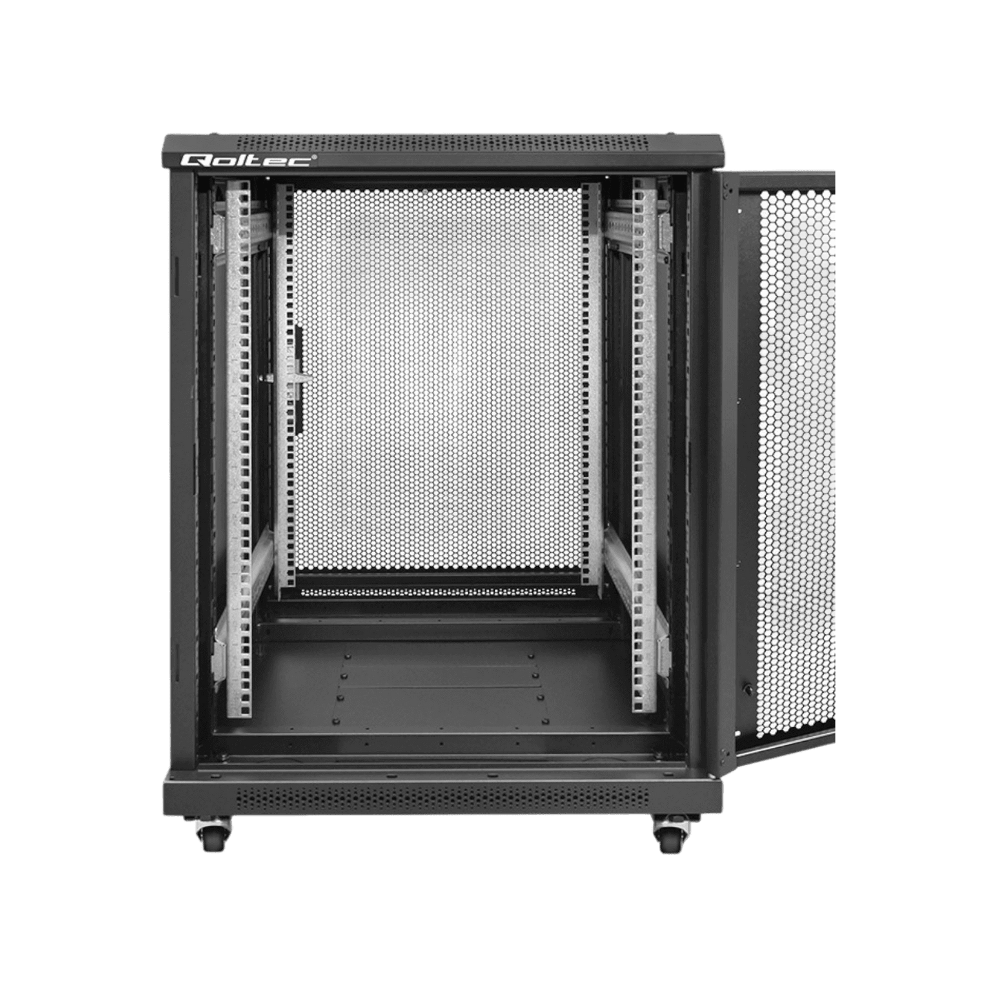 Szafa rack Qoltec 19" 15U 600x855x600mm stojąca Drzwi perforowane Czarny
