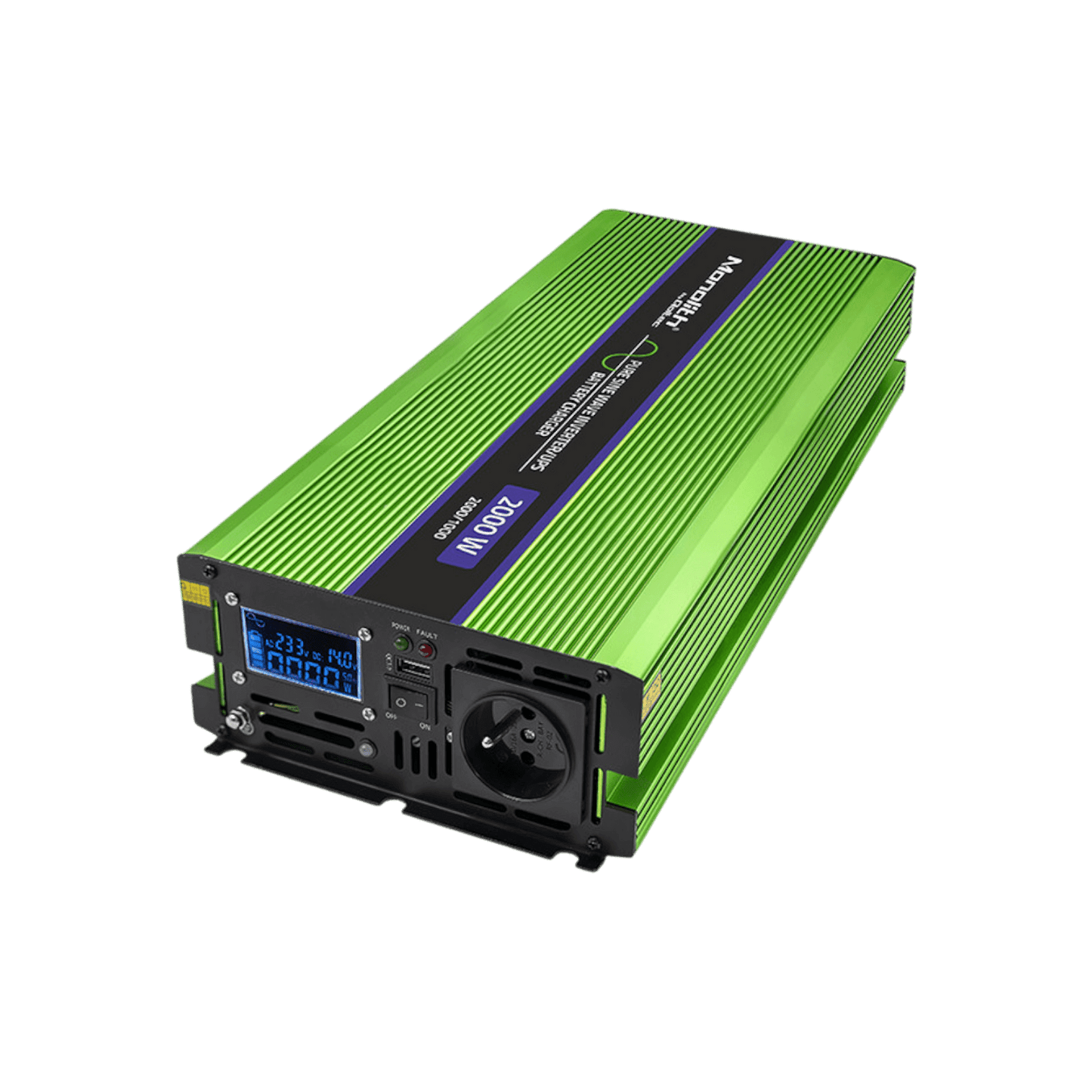 Przetwornica Qoltec Monolith 51942 12V na 230V 1000W/2000W LCD Czysta sinusoida