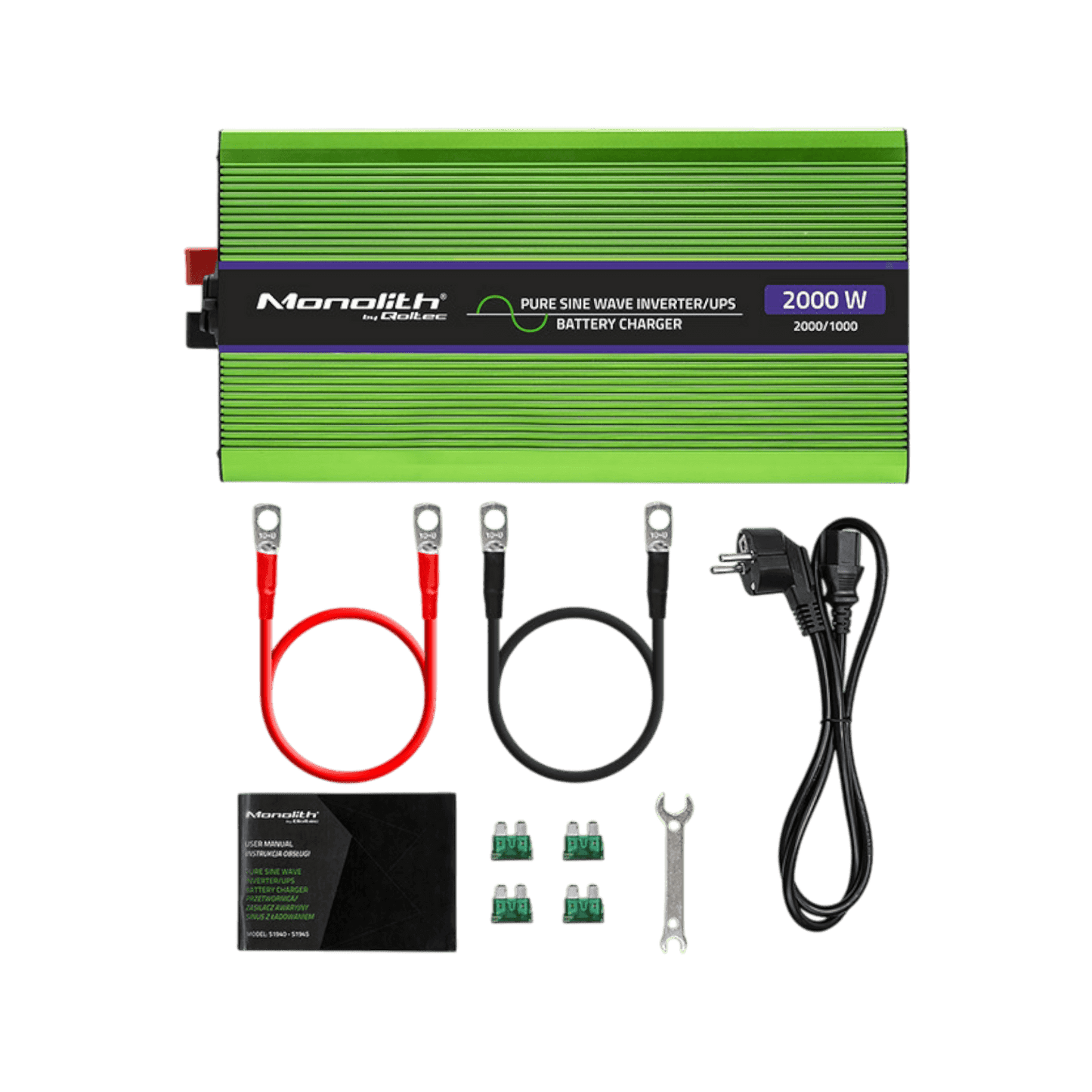 Przetwornica Qoltec Monolith 51942 12V na 230V 1000W/2000W LCD Czysta sinusoida