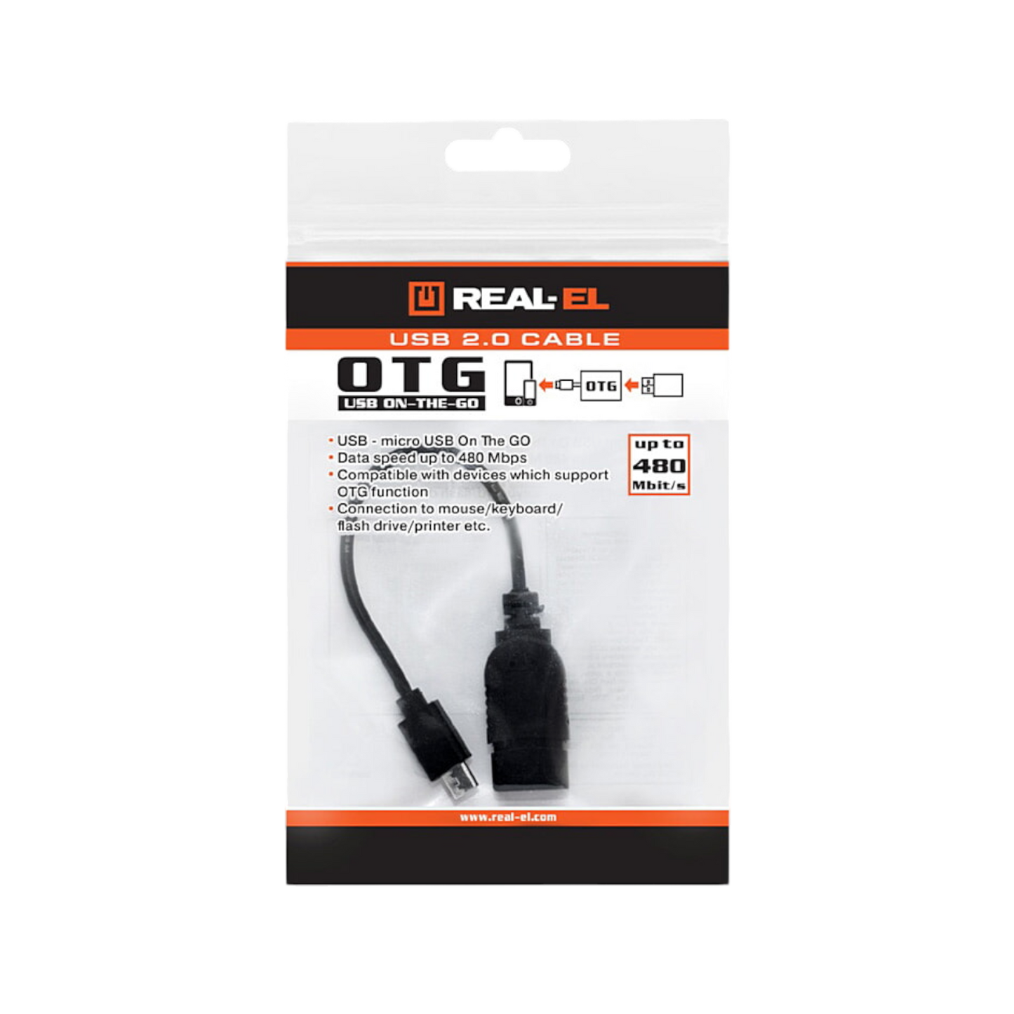 Kabel adapter REAL-EL USB 2.0 OTG 0.1m
