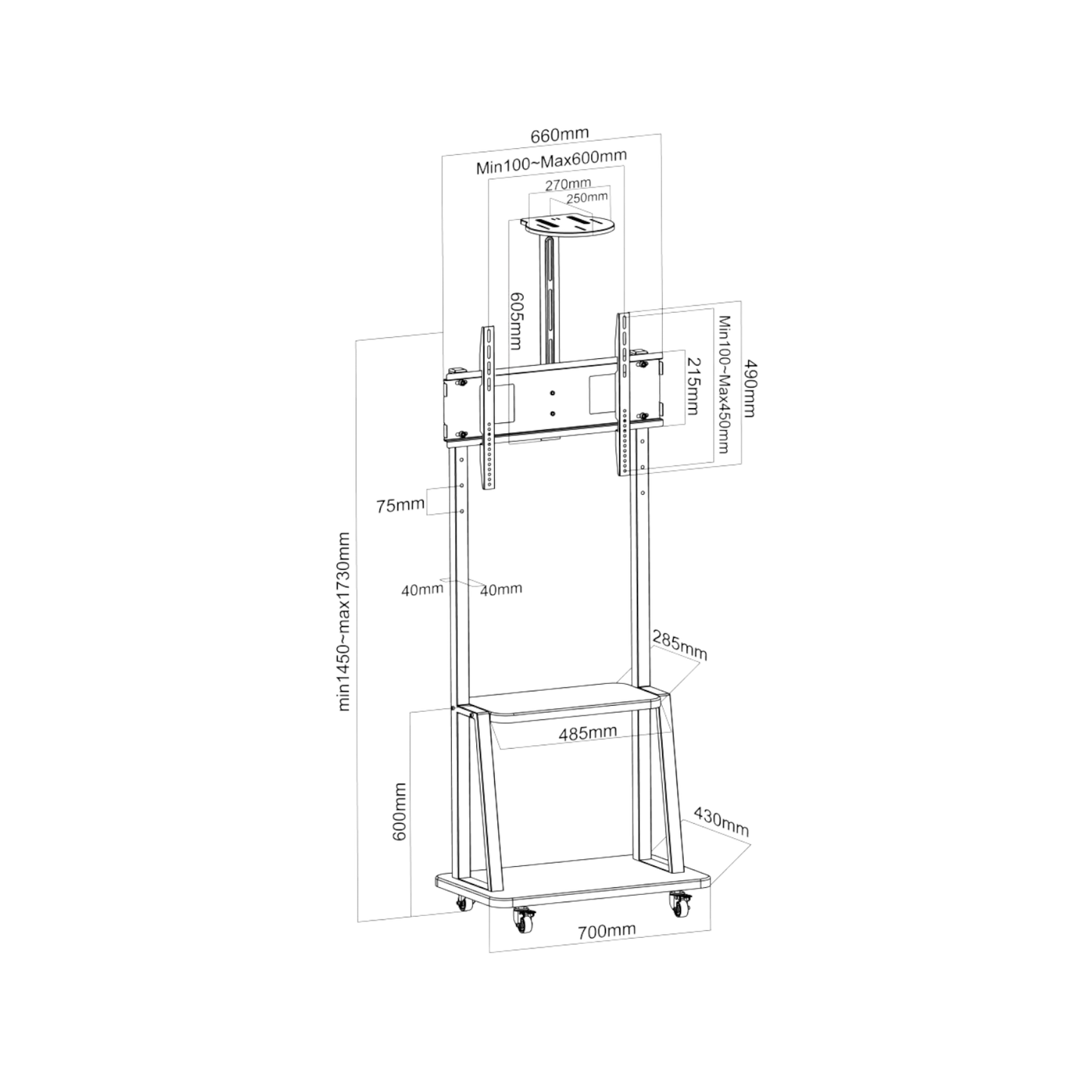 Stojak podłogowy z półką do TV Techly ICA-TR33 32 – 70" VESA 60kg