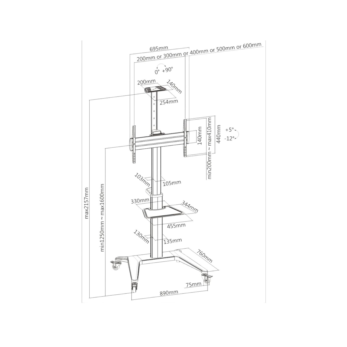 Stojak podłogowy do TV Techly ICA-TR48W 37 – 70" VESA 70kg Biały