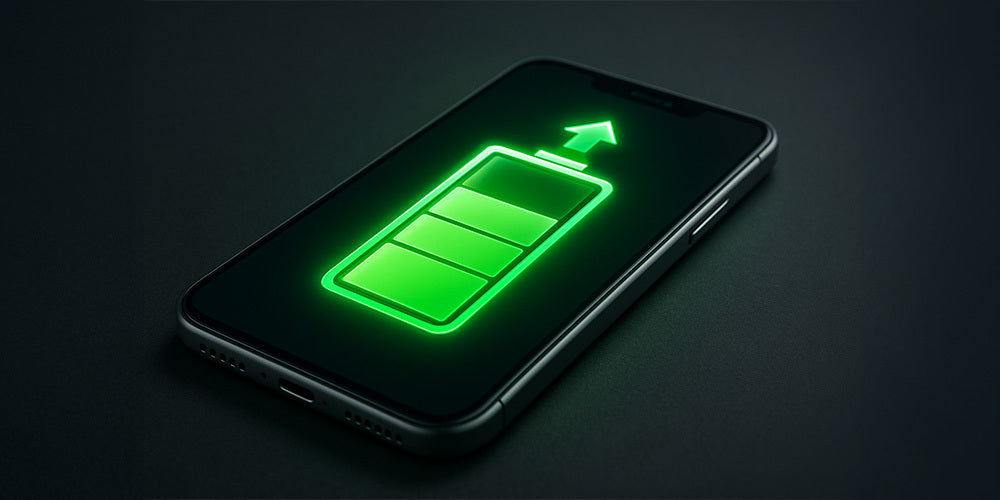 Smartfon z ikoną ładującej się baterii