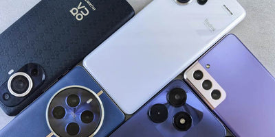 Na zdjęciu smartfony - Huawei, realme, Redmi oraz Tecno.