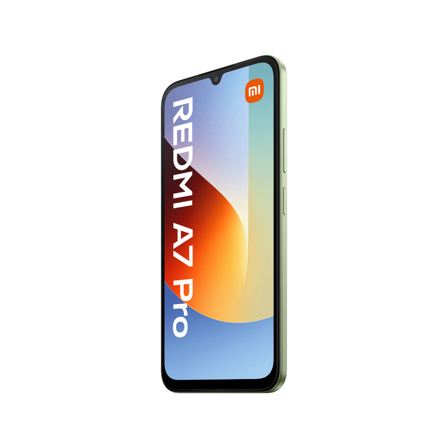 Smartfon Redmi A7 Pro Zielony Przedni, prawy bok