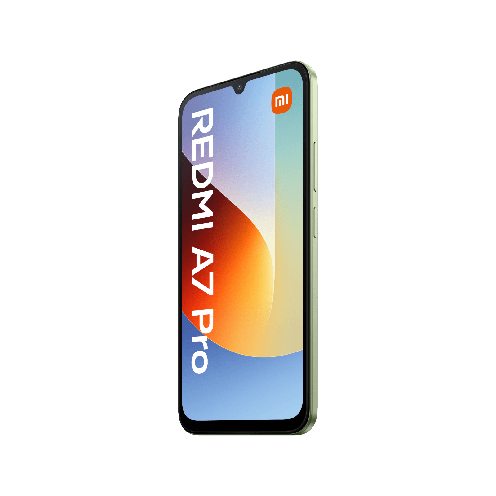 Smartfon Redmi A7 Pro Zielony Przedni, prawy bok