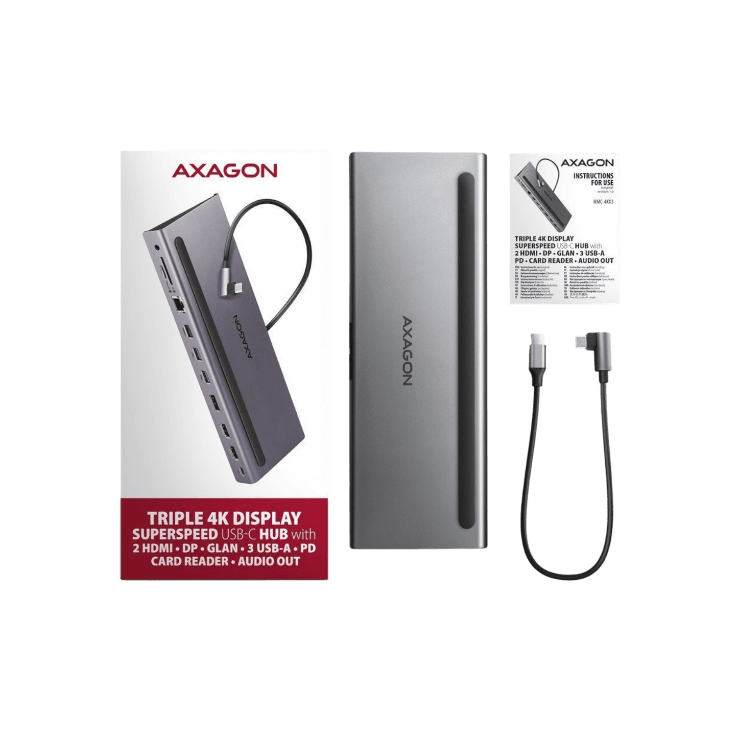 Stacja dokująca AXAGON HMC-4KX3 USB-C Triple 4K Display Power Delivery 100 W