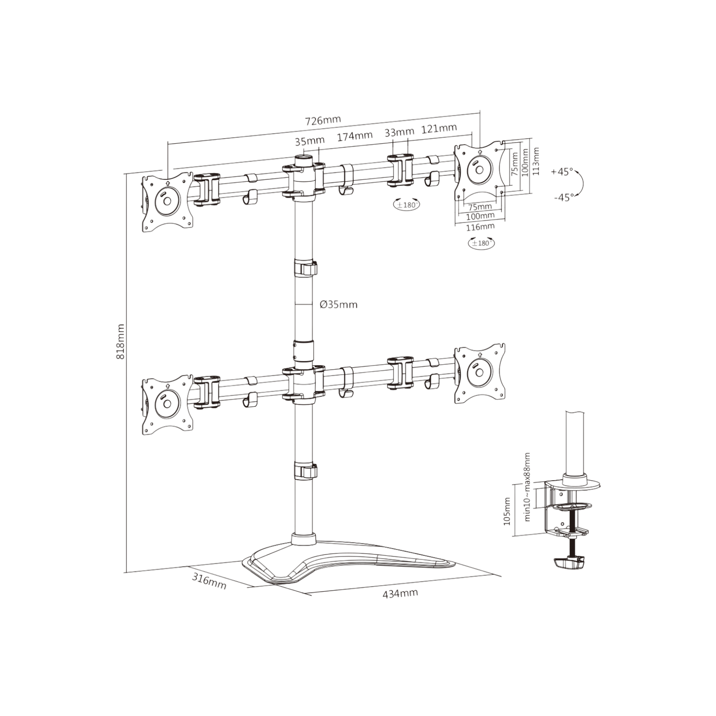 Stojak biurkowy na 4 monitory Digitus 15" - 27" DA-90364 8kg