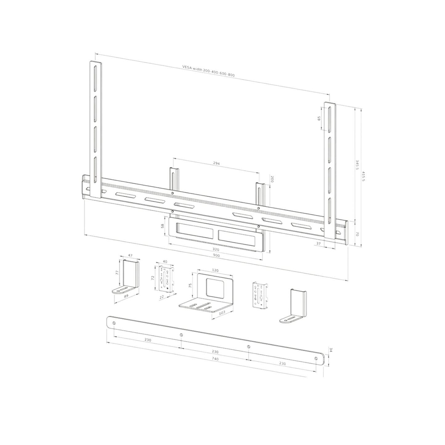 Uchwyt na wideobar Neomounts AV2-500BL 43" - 110" VESA 10kg