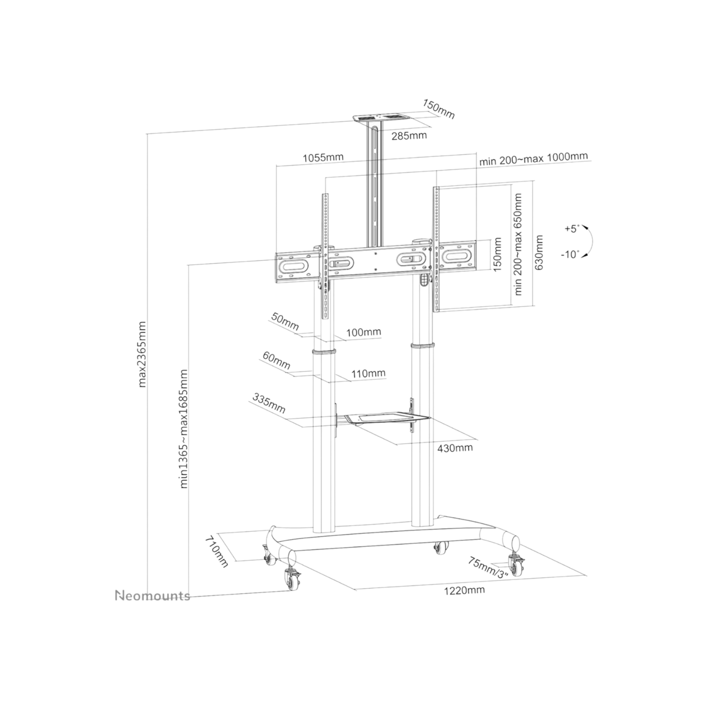 Stojak podłogowy do monitora Neomounts PLASMA-M1950E 60" - 100" VESA 100kg