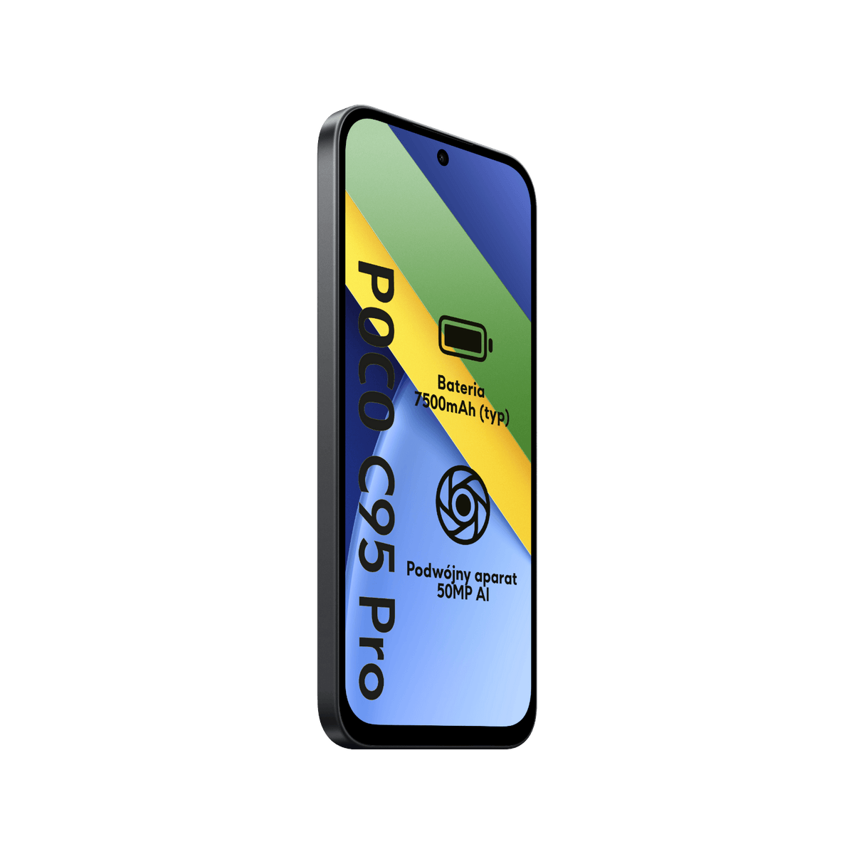 Smartfon POCO 95 Pro Czarny Przedni lewy bok