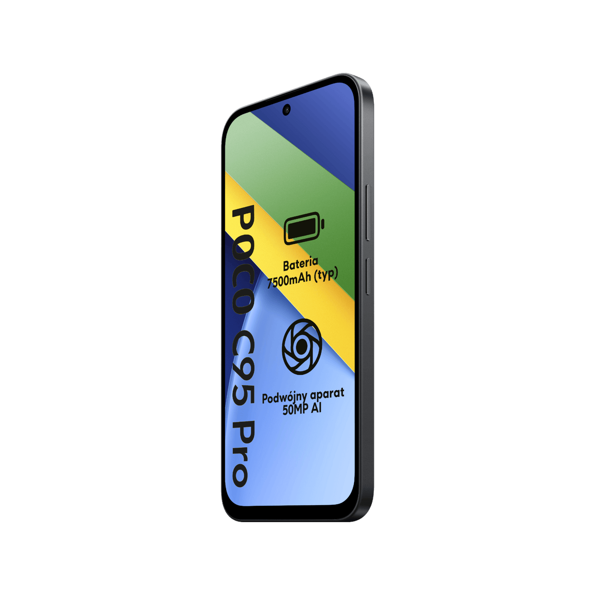 Smartfon POCO 95 Pro Czarny Przedni prawy bok