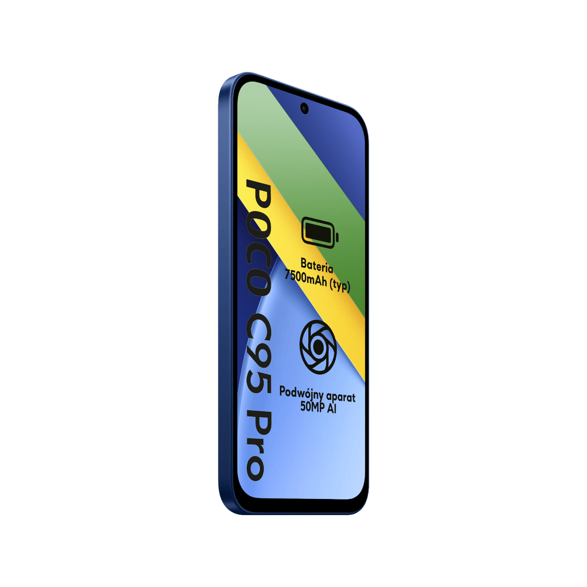 Smartfon POCO 95 Pro Niebieski Przedni lewy bok
