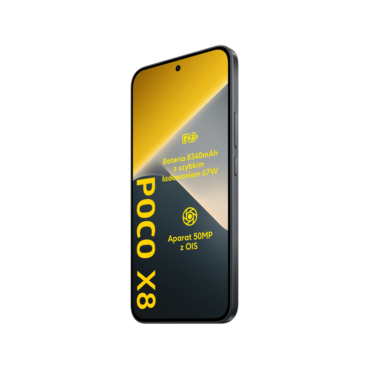 Smartfon POCO X8 Czarny Przedni prawy bok