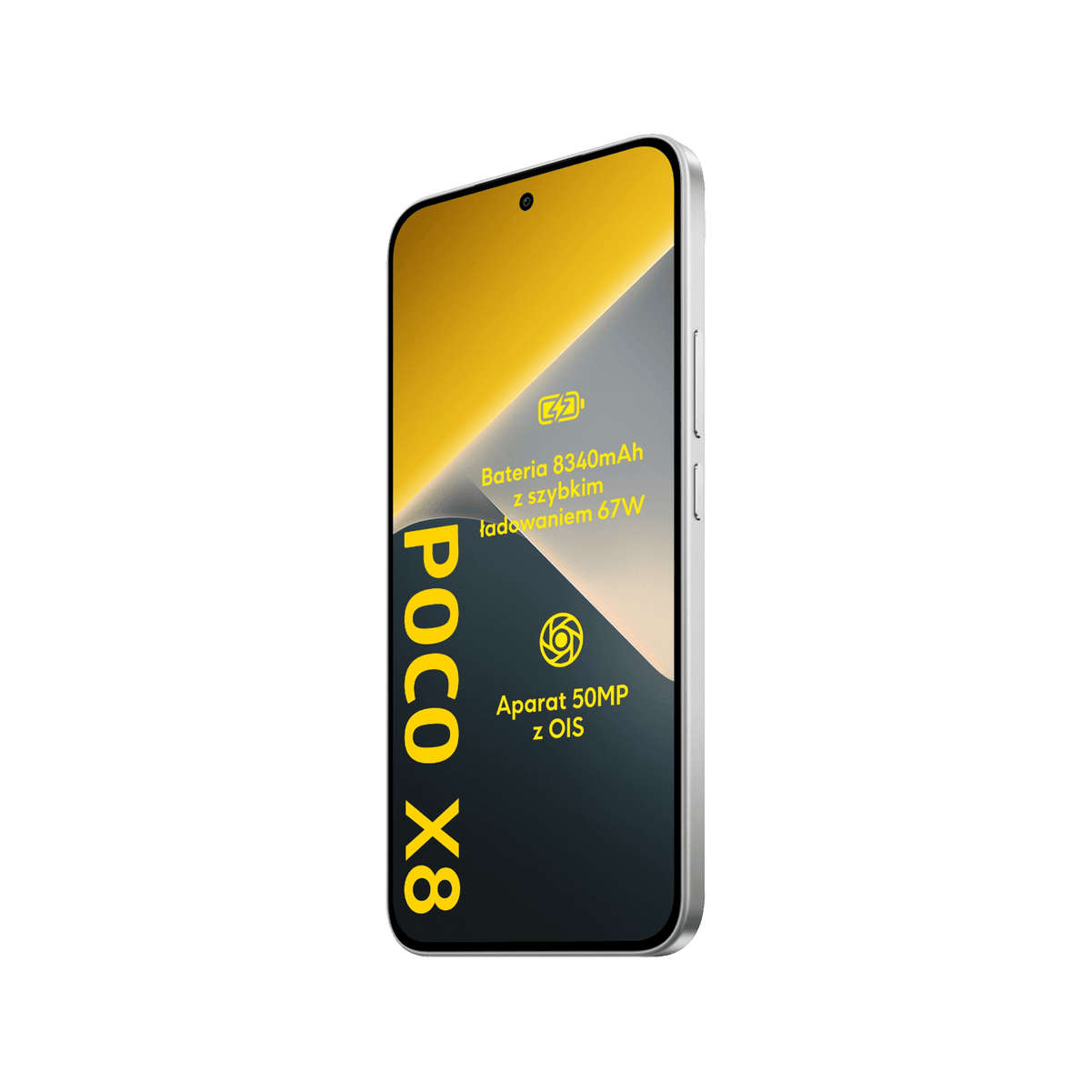 Smartfon POCO X8 Biały Przedni prawy bok