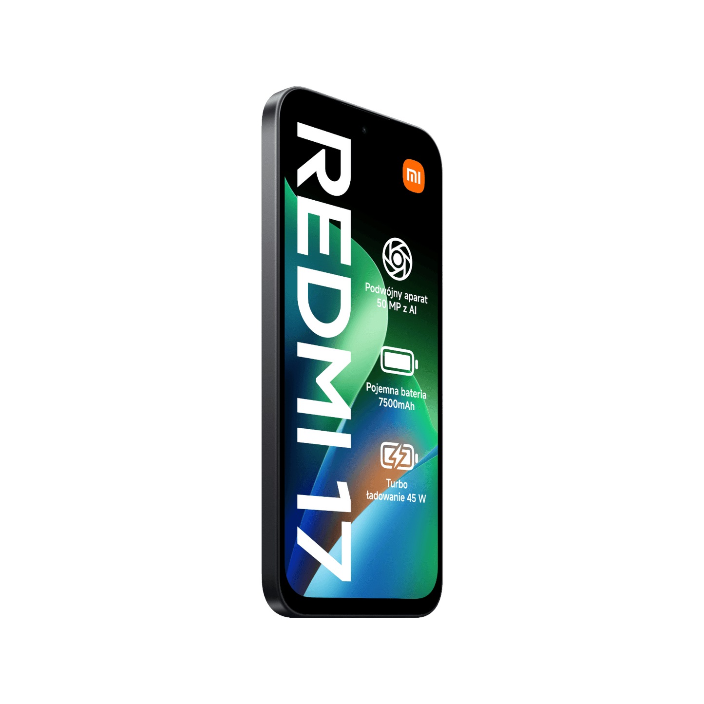 Smartfon Redmi 17 Czarny, Przedni, lewy bok