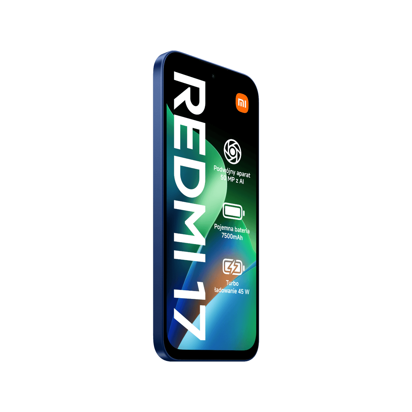 Smartfon Redmi 17 Niebieski Przedni, lewy bok
