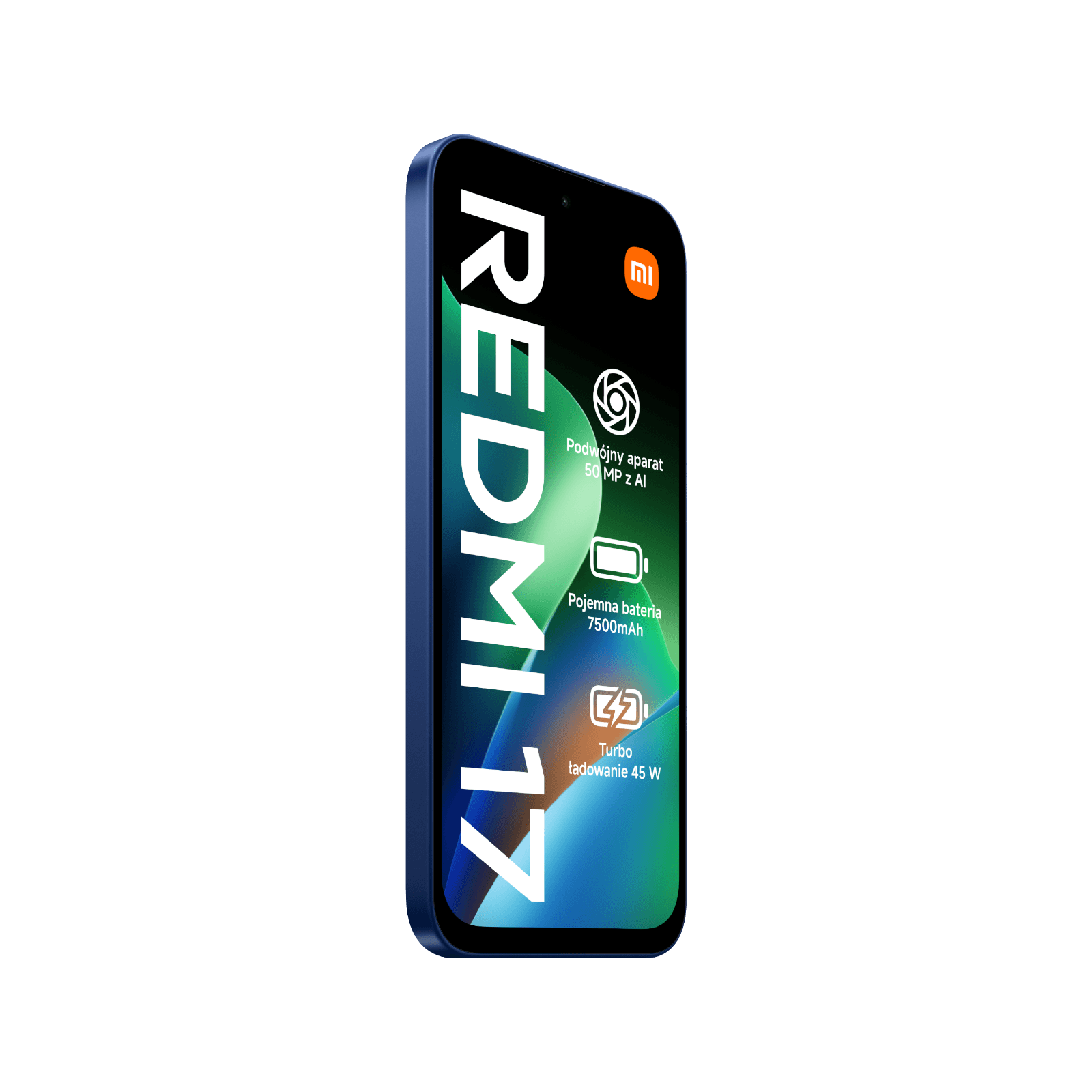 Smartfon Redmi 17 Niebieski Przedni, lewy bok