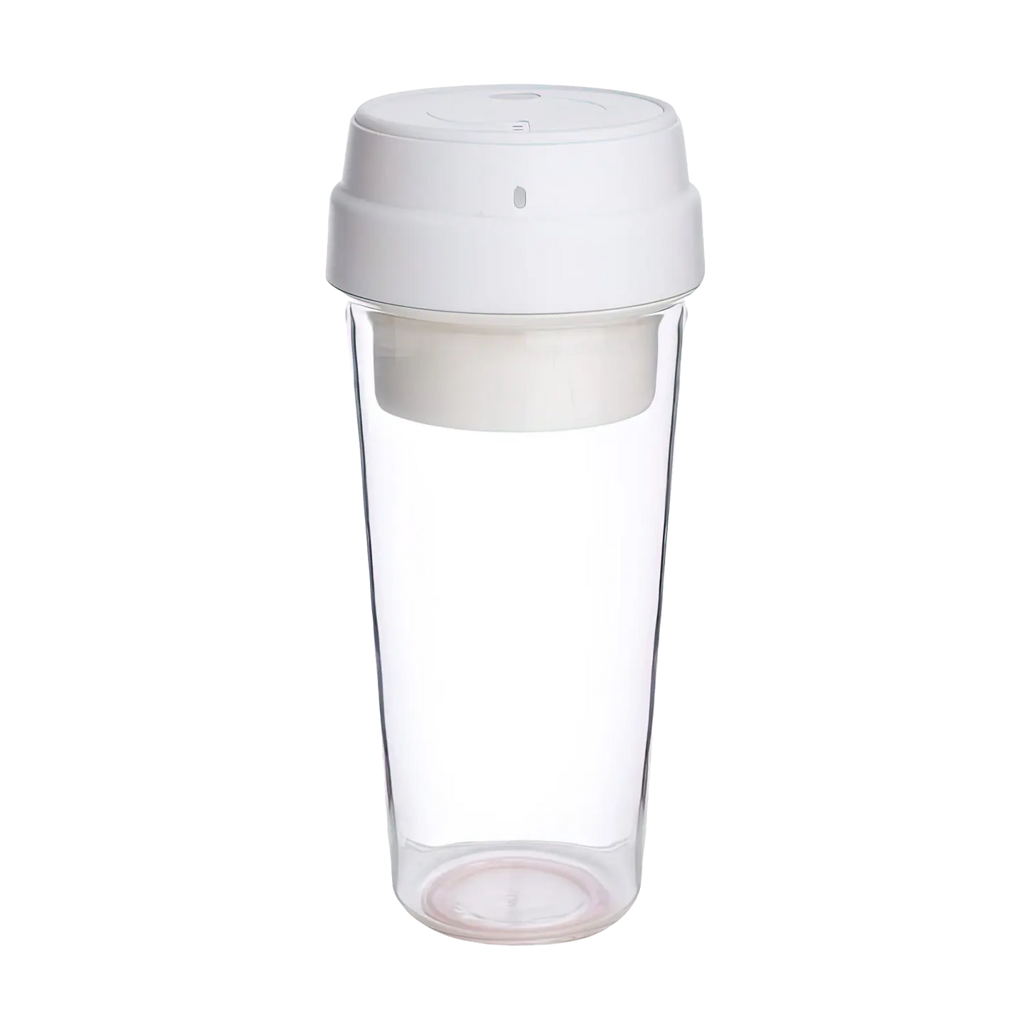 a clear cup with a white lid and a white lid